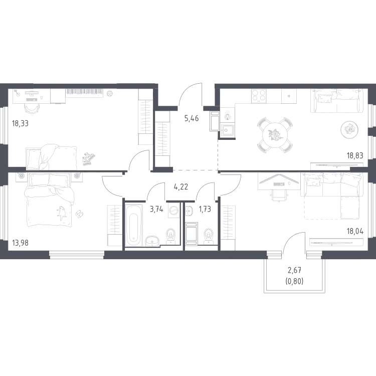 Продается 3-комнатная квартира, 84 м² - Фото 1
