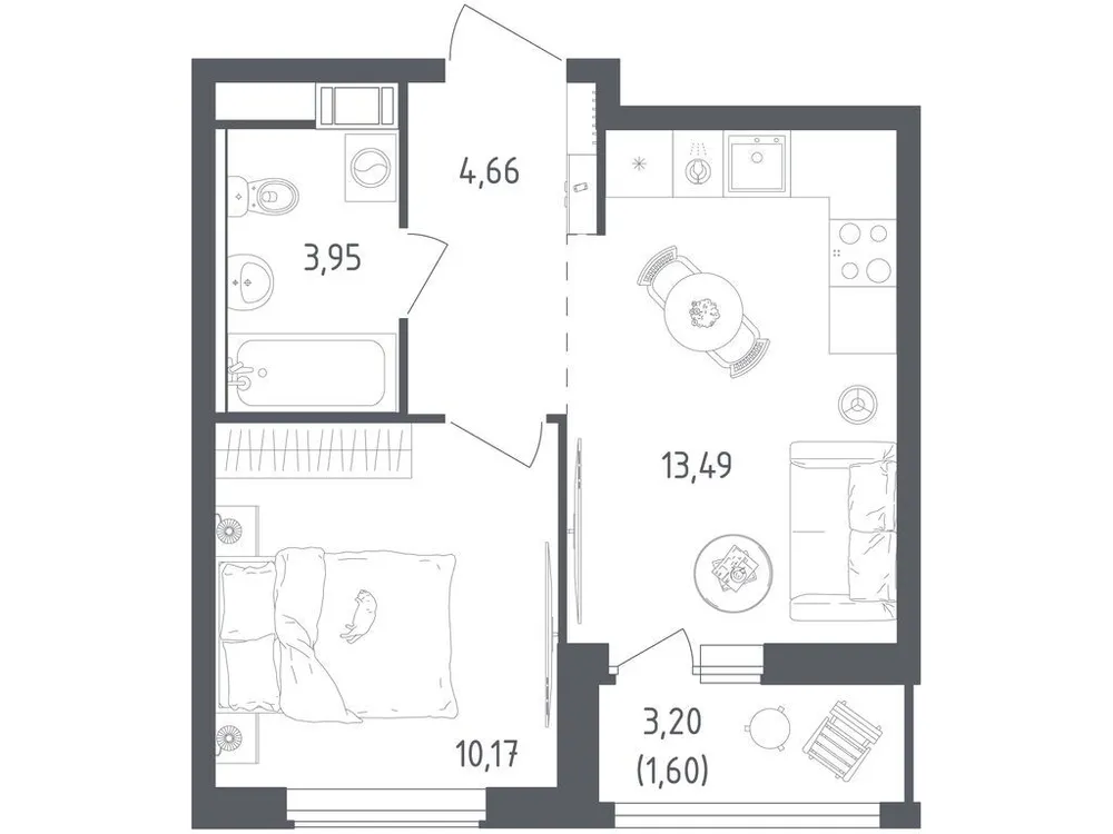 Продается 1-комнатная квартира, 33,9 м² - Фото 3