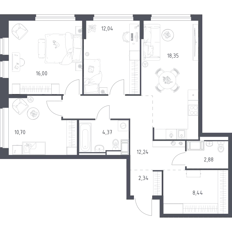Продается 3-комнатная квартира, 87,4 м² - Фото 1