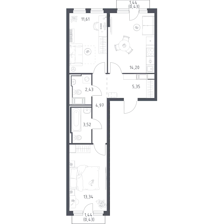 Продается 2-комнатная квартира, 56,3 м² - Фото 1