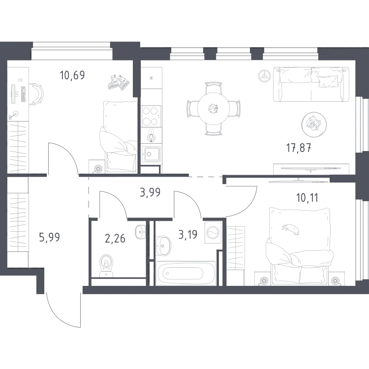 Продается 2-комнатная квартира, 54,1 м² - Фото 1