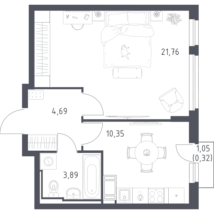 Продается 1-комнатная квартира, 41 м² - Фото 1