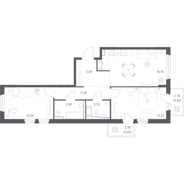 Продается 2-комнатная квартира, 61,8 м² - Фото 1