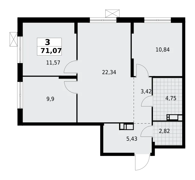 Продается 3-комнатная квартира, 71,1 м² - Фото 1