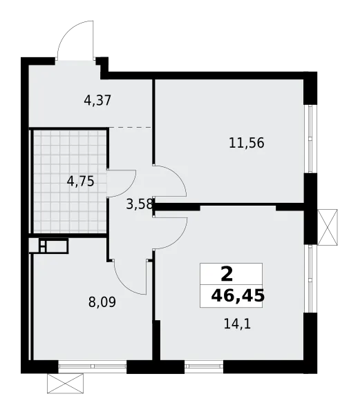 Продается 2-комнатная квартира, 46,5 м² - Фото 1