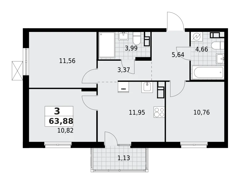 Продается 3-комнатная квартира, 63,9 м² - Фото 1