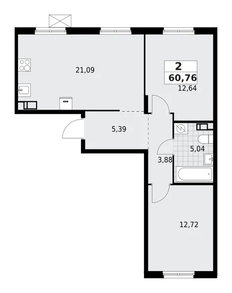 Продается 2-комнатная квартира, 60,8 м² - Фото 1