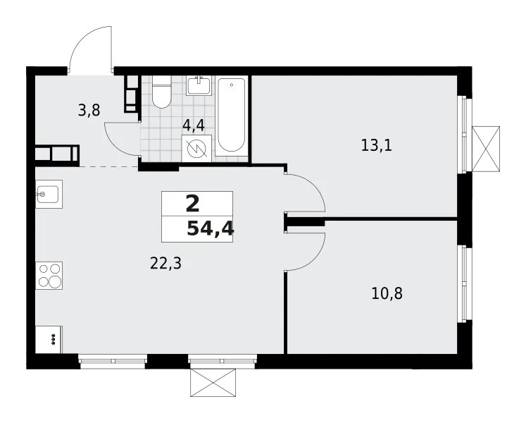 Продается 2-комнатная квартира, 54,4 м² - Фото 1