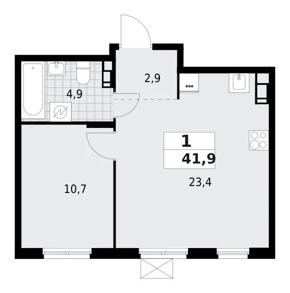 Продается 1-комнатная квартира, 41,9 м² - Фото 1