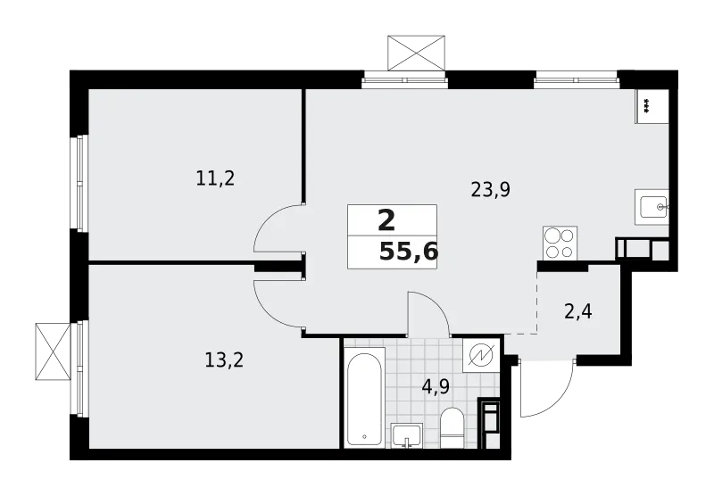 Продается 2-комнатная квартира, 55,6 м² - Фото 1