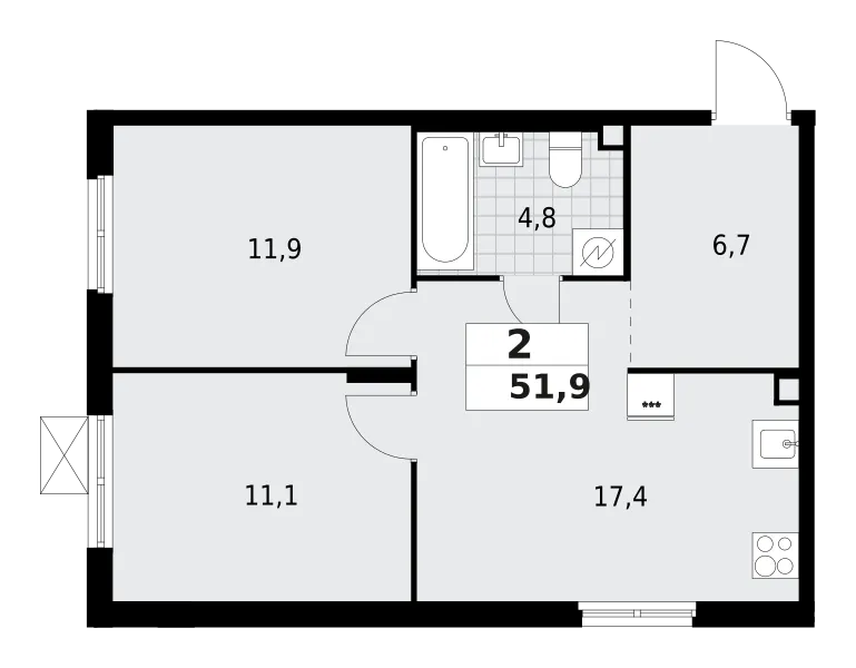 Продается 2-комнатная квартира, 51,9 м² - Фото 1