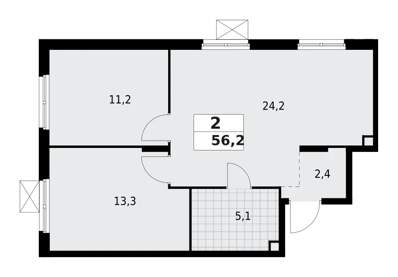 Продается 2-комнатная квартира, 56,2 м² - Фото 1