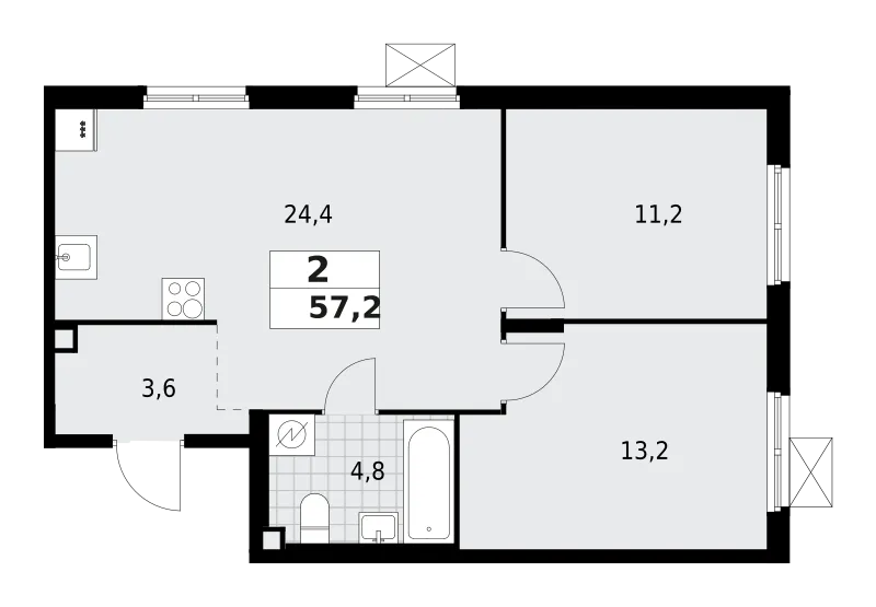Продается 2-комнатная квартира, 57,2 м² - Фото 1