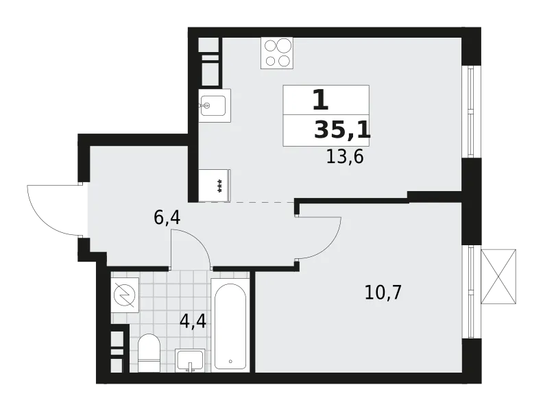 Продается 1-комнатная квартира, 35,1 м² - Фото 1