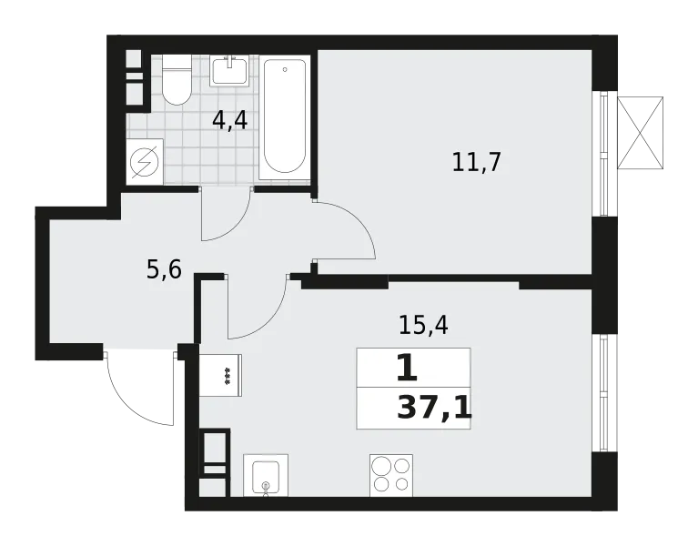 Продается 1-комнатная квартира, 37,1 м² - Фото 1