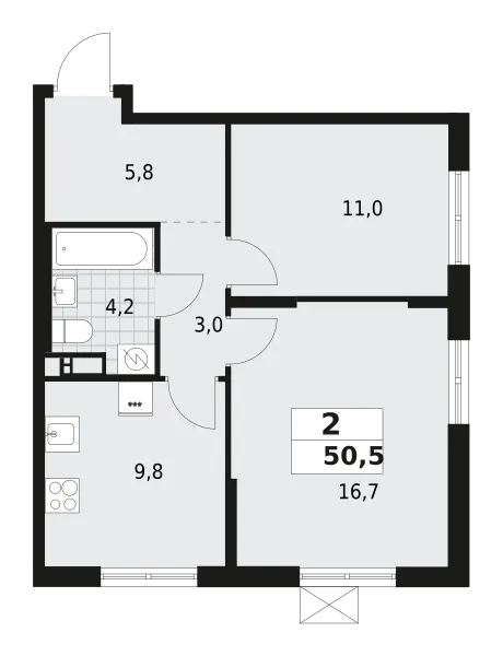 Продается 2-комнатная квартира, 50,5 м² - Фото 1