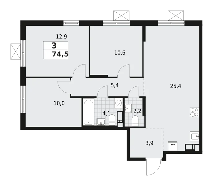 Продается 3-комнатная квартира, 74,5 м² - Фото 1