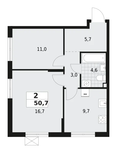Продается 2-комнатная квартира, 50,7 м² - Фото 1