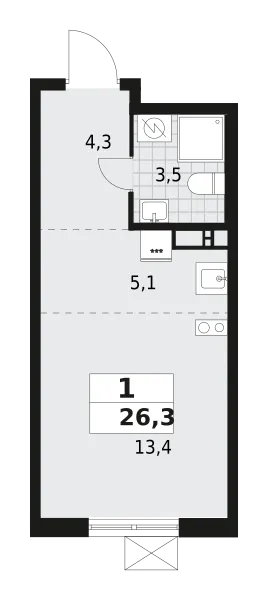 Продается 1-комнатная квартира, 26,3 м² - Фото 1