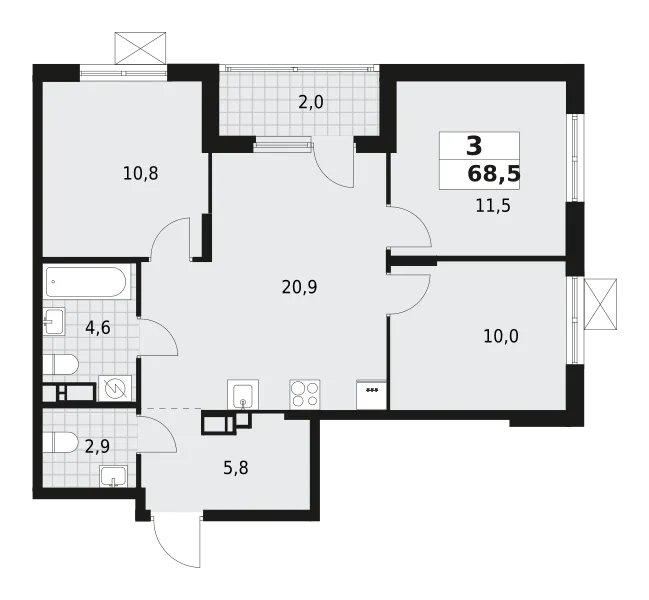 Продается 3-комнатная квартира, 68,5 м² - Фото 1