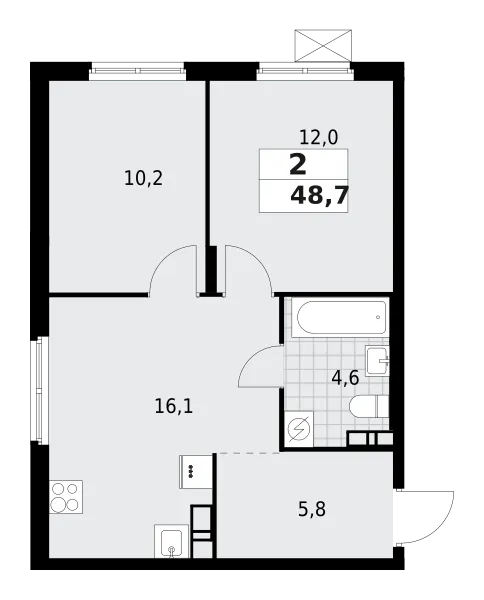 Продается 2-комнатная квартира, 48,7 м² - Фото 1