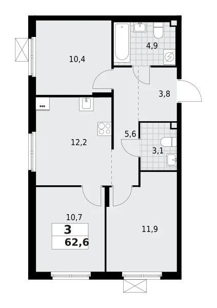 Продается 3-комнатная квартира, 62,6 м² - Фото 1