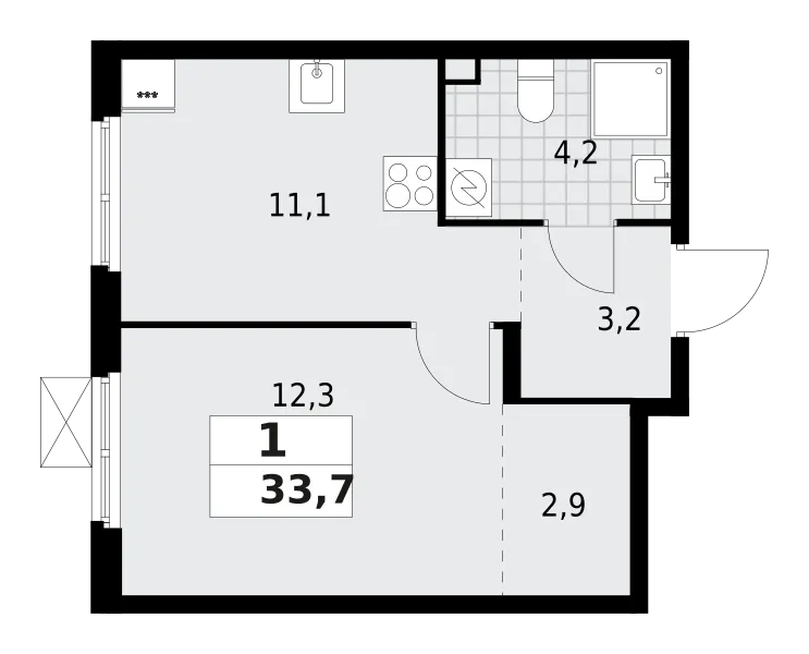 Продается 1-комнатная квартира, 33,7 м² - Фото 1