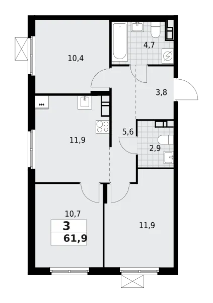 Продается 3-комнатная квартира, 61,9 м² - Фото 1