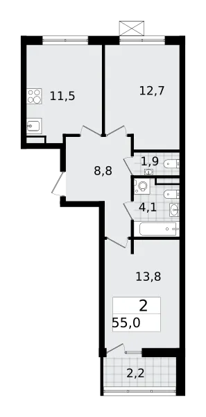 Продается 2-комнатная квартира, 55,1 м² - Фото 1