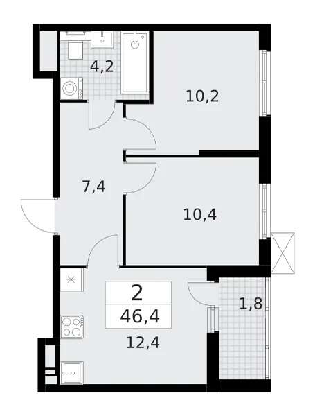 Продается 2-комнатная квартира, 46,4 м² - Фото 1