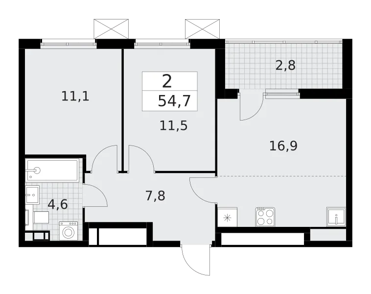 Продается 2-комнатная квартира, 54,7 м² - Фото 1