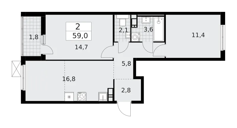 Продается 2-комнатная квартира, 59 м² - Фото 1