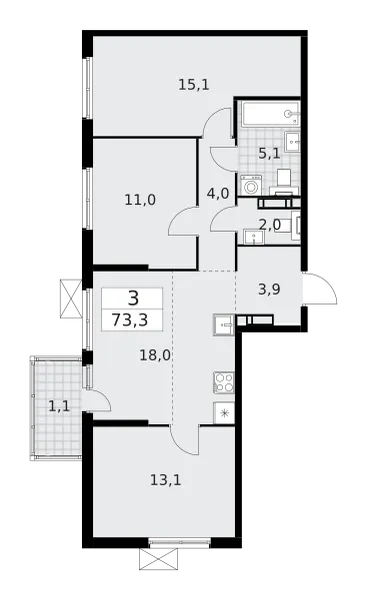 Продается 3-комнатная квартира, 73,3 м² - Фото 1