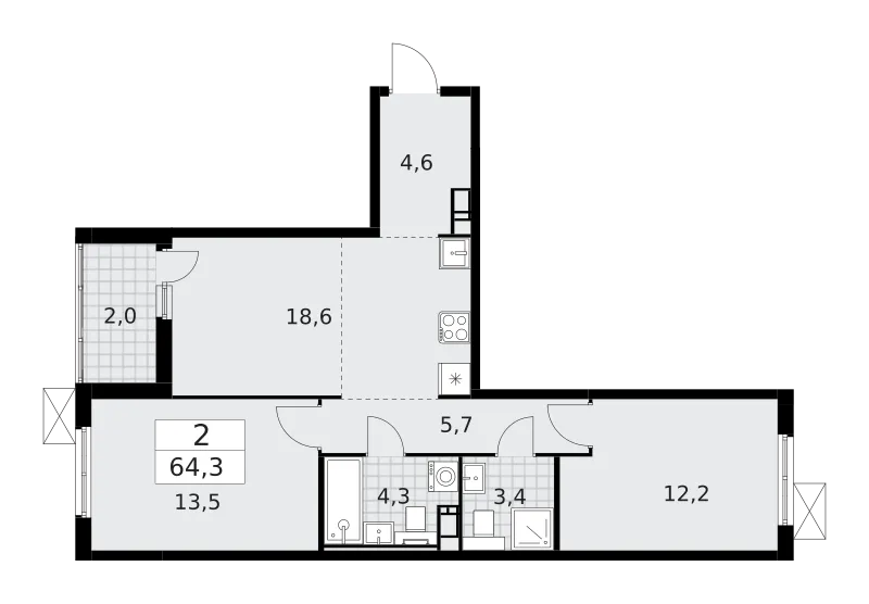 Продается 2-комнатная квартира, 64,3 м² - Фото 1