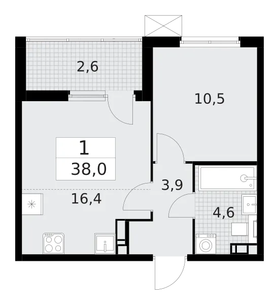Продается 1-комнатная квартира, 38 м² - Фото 1
