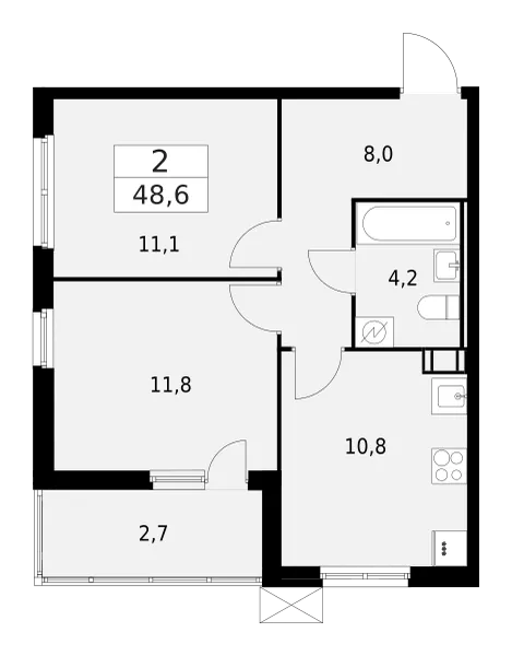 Продается 2-комнатная квартира, 48,6 м² - Фото 1