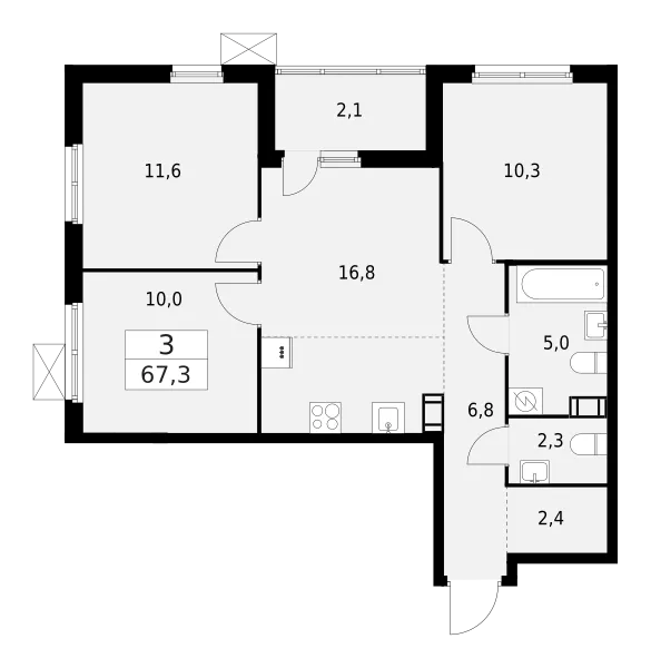 Продается 3-комнатная квартира, 67,3 м² - Фото 1