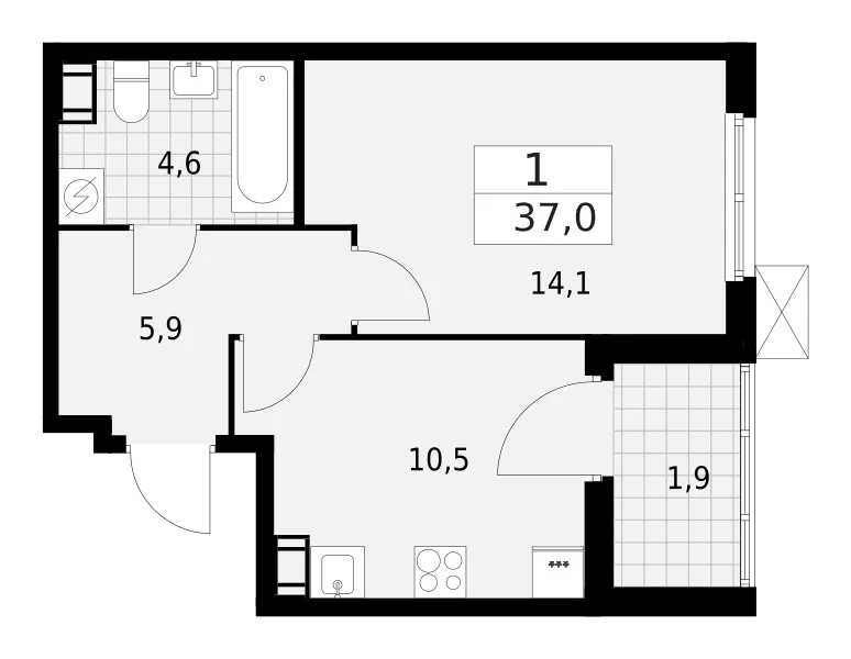 Продается 1-комнатная квартира, 37 м² - Фото 1