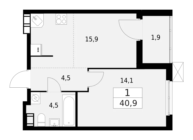Продается 1-комнатная квартира, 40,9 м² - Фото 1
