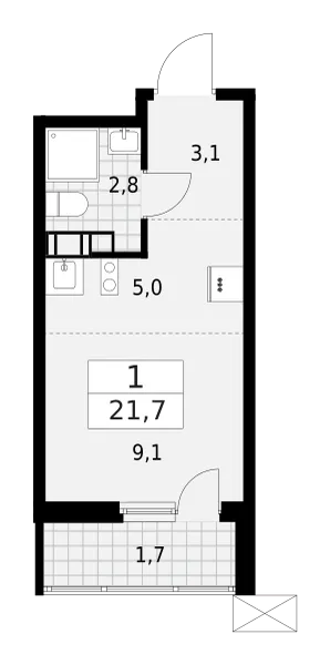 Продается 1-комнатная квартира, 21,7 м² - Фото 1