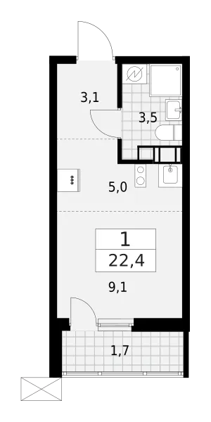 Продается 1-комнатная квартира, 22,4 м² - Фото 1
