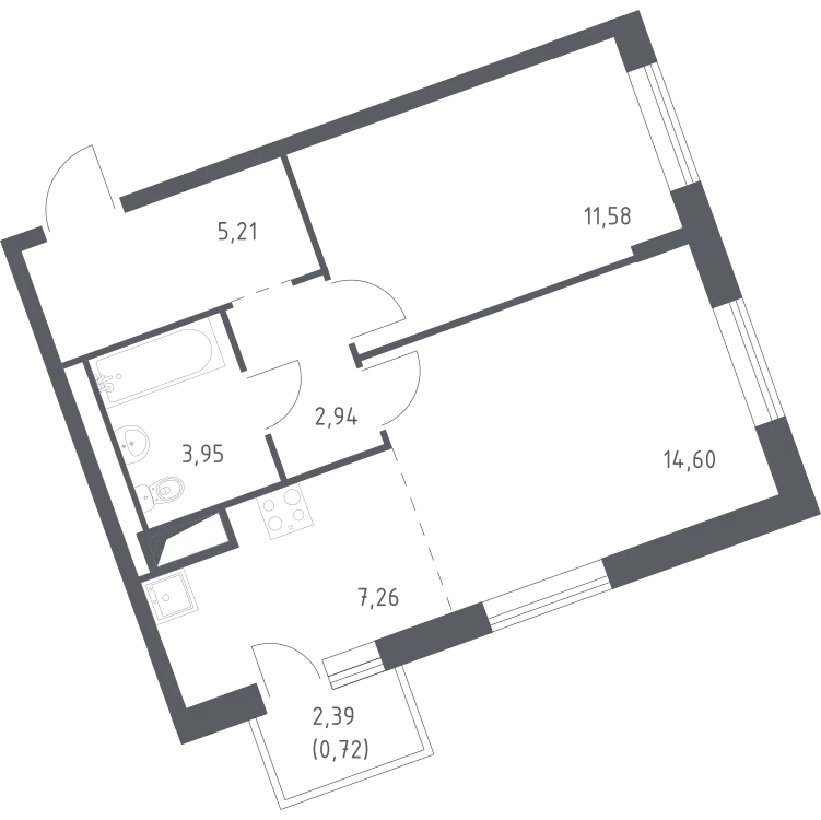 Продается 1-комнатная квартира, 46,3 м² - Фото 1