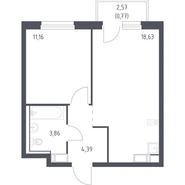Продается 1-комнатная квартира, 38,8 м² - Фото 1