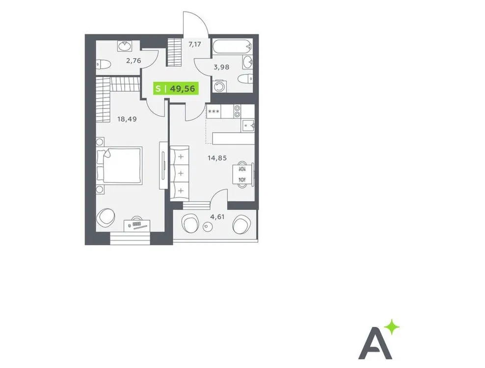 Продается 1-комнатная квартира, 50,1 м² - Фото 1
