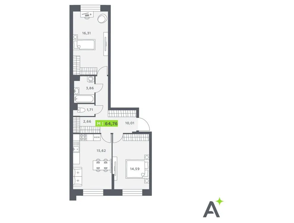 Продается 2-комнатная квартира, 64,6 м² - Фото 1