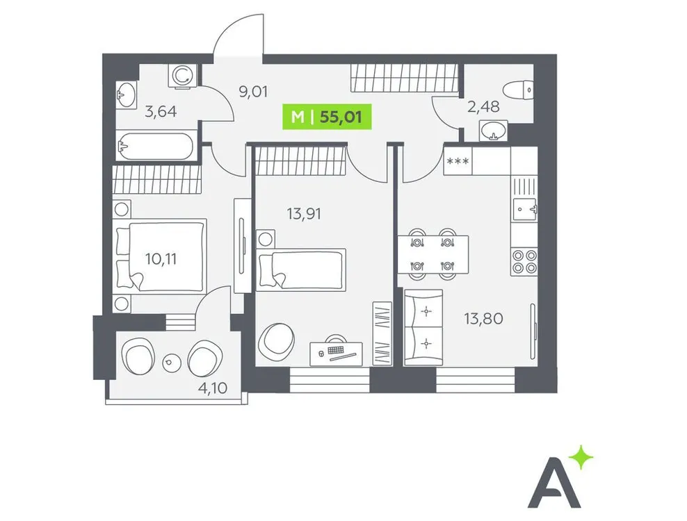 Продается 3-комнатная квартира, 55 м² - Фото 1