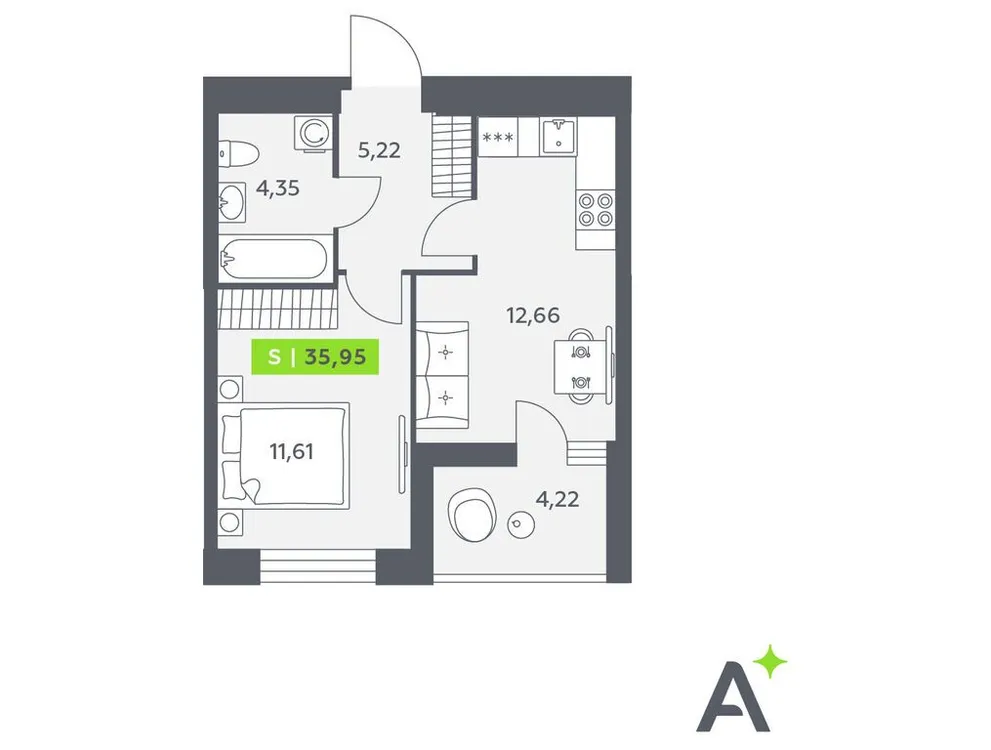 Продается 2-комнатная квартира, 36 м² - Фото 1