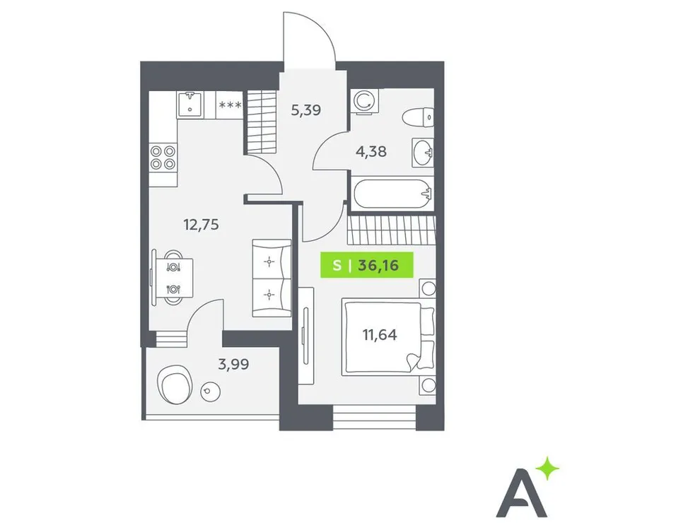 Продается 2-комнатная квартира, 36,2 м² - Фото 1