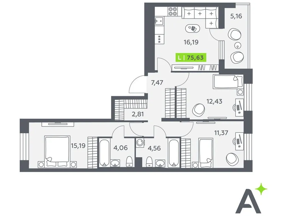 Продается 4-комнатная квартира, 75,6 м² - Фото 1