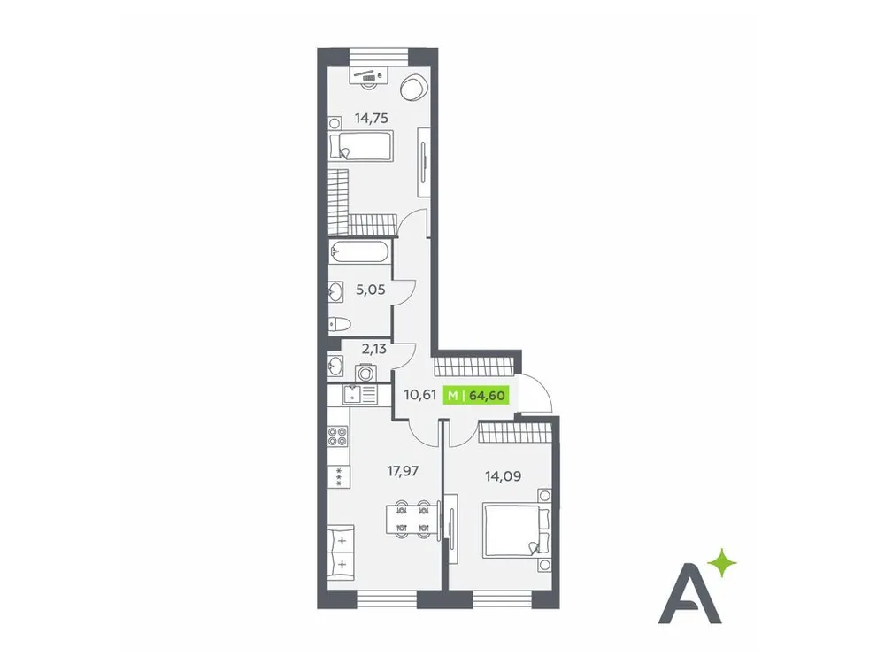 Продается 3-комнатная квартира, 64,6 м² - Фото 1